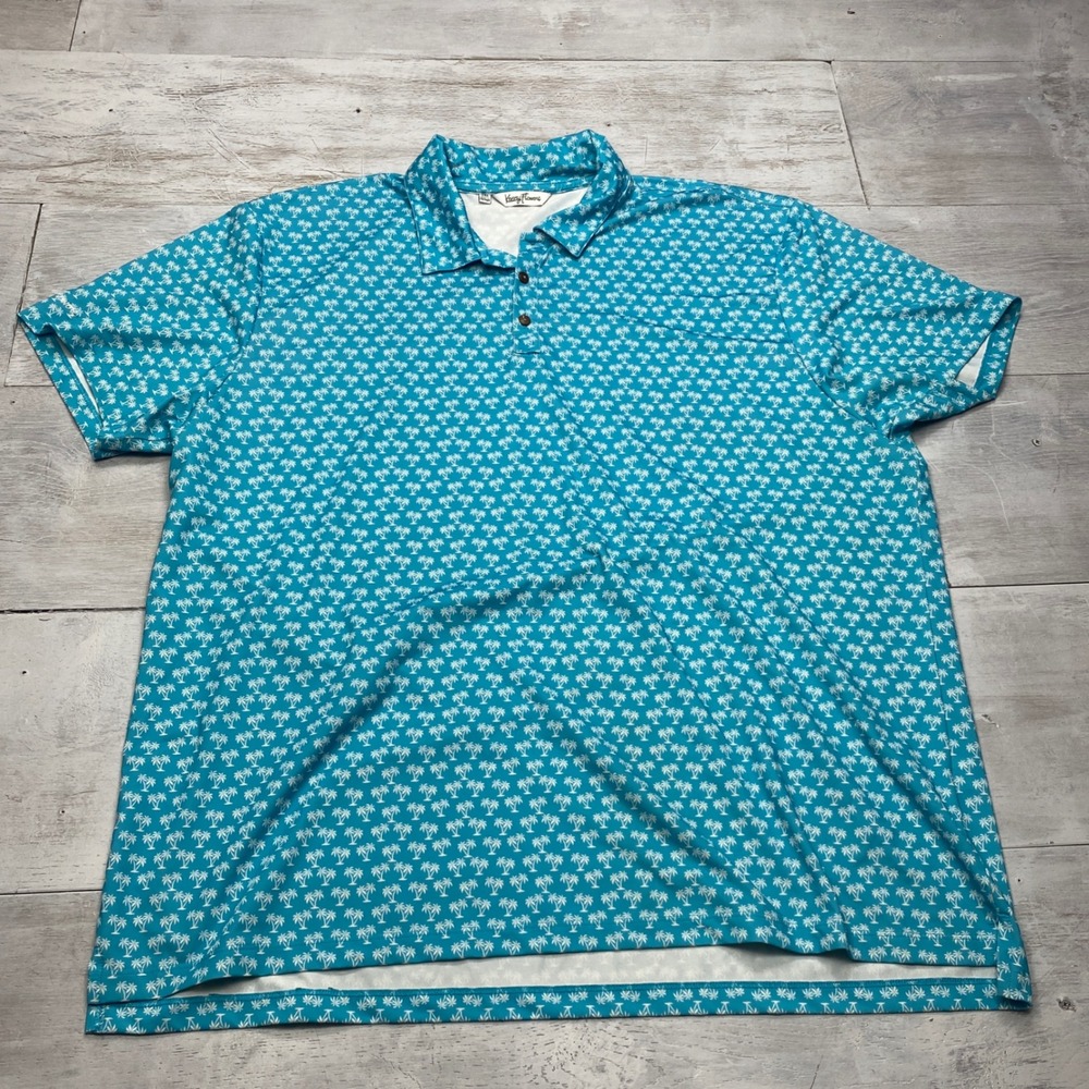 Kenny Flowers Golf Polo Mens 3XL Blue Palm Tree Performance Stretch Shirt